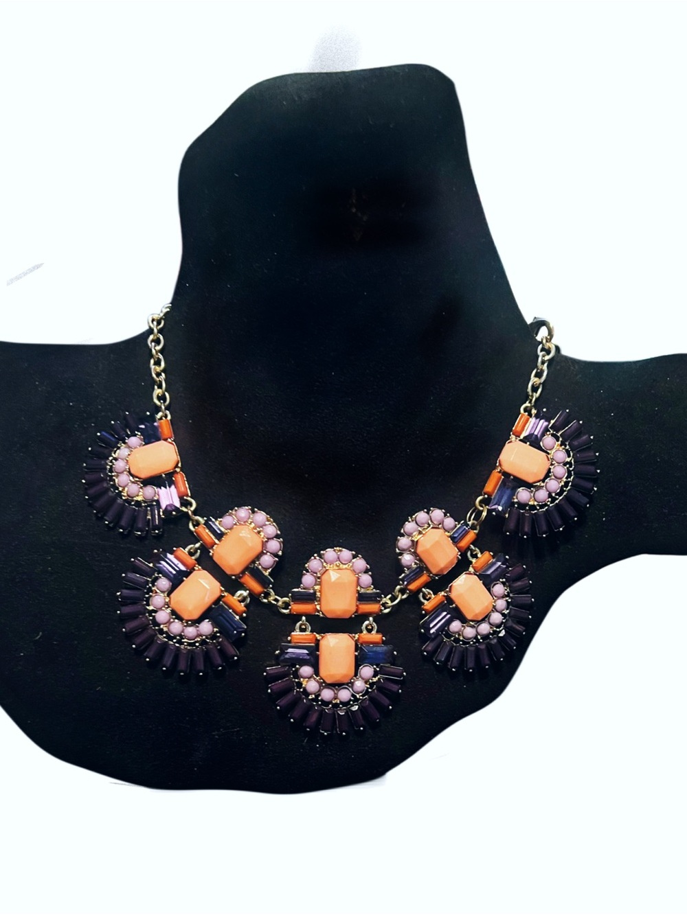 Vintage Costume Purple & Peach Bib Necklace